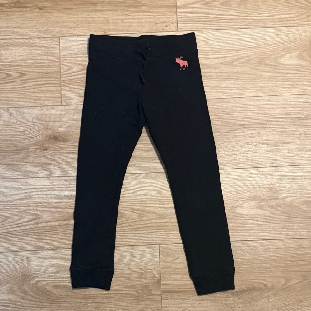 Abercrombie Kids Black Sweatpant Jogger Leggings with Pink Moose